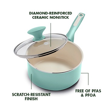 GreenPan Rio Collection Ceramic Nonstick Sauce Pan with Lid - Turquoise -  Shop Stock Pots & Sauce Pans at H-E-B