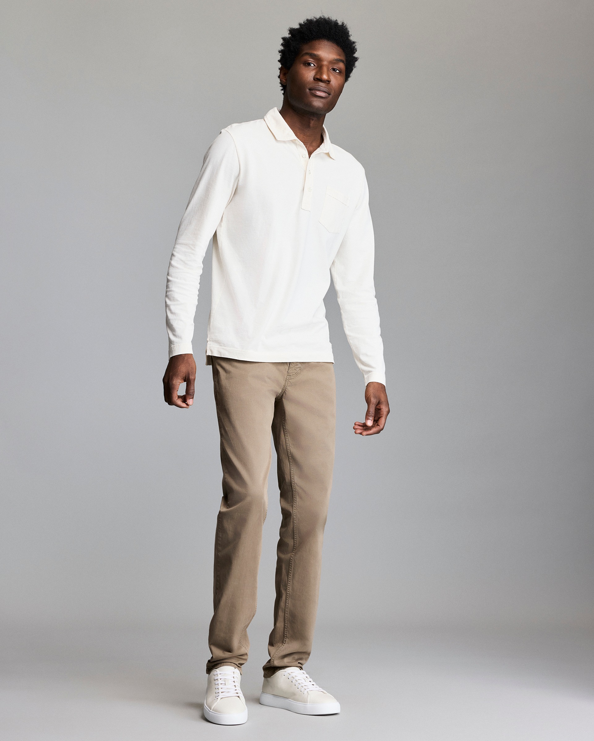 Model shows the fit of the polo.