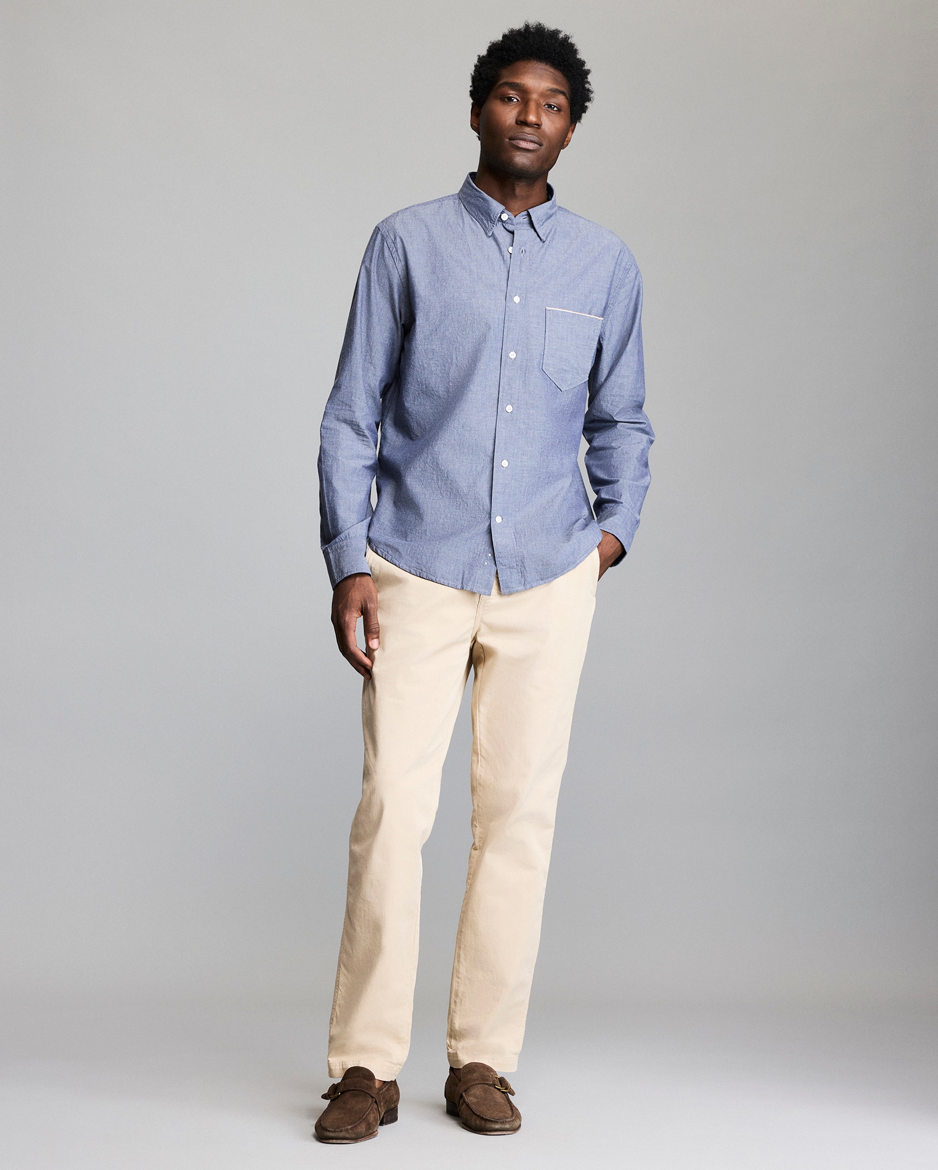Model shows the fit of the shirt.