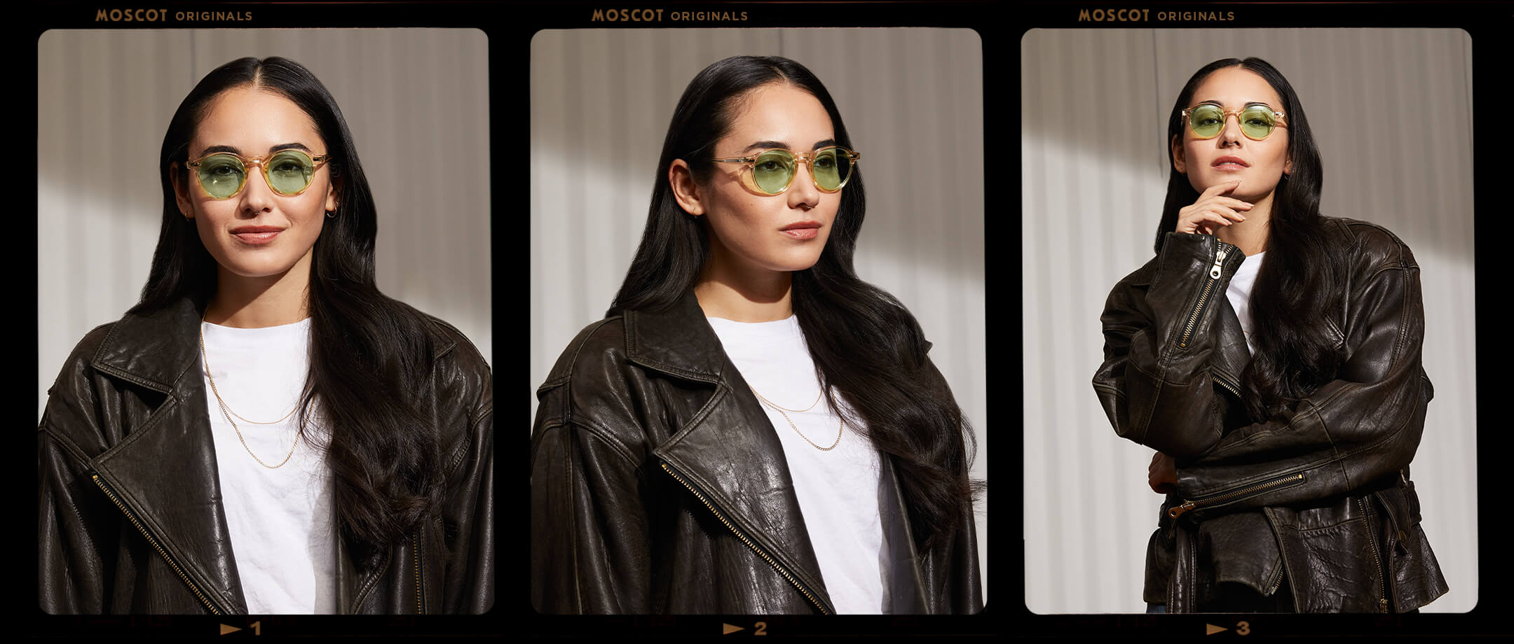  Model is wearing The MILTZEN in Flesh in size 46 with Limelight Tinted Lenses 
