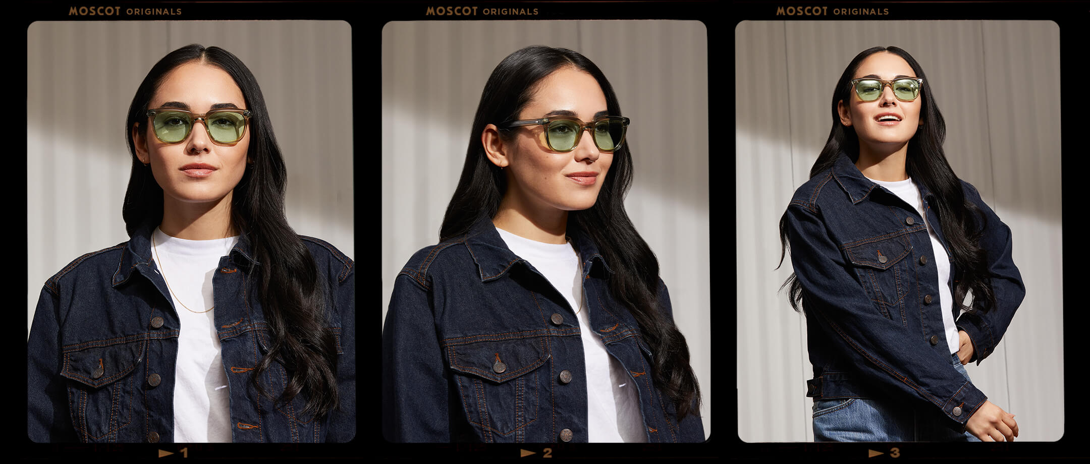 Model is wearing The YONTIF in Sage in size 49 with Limelight Tinted Lenses 