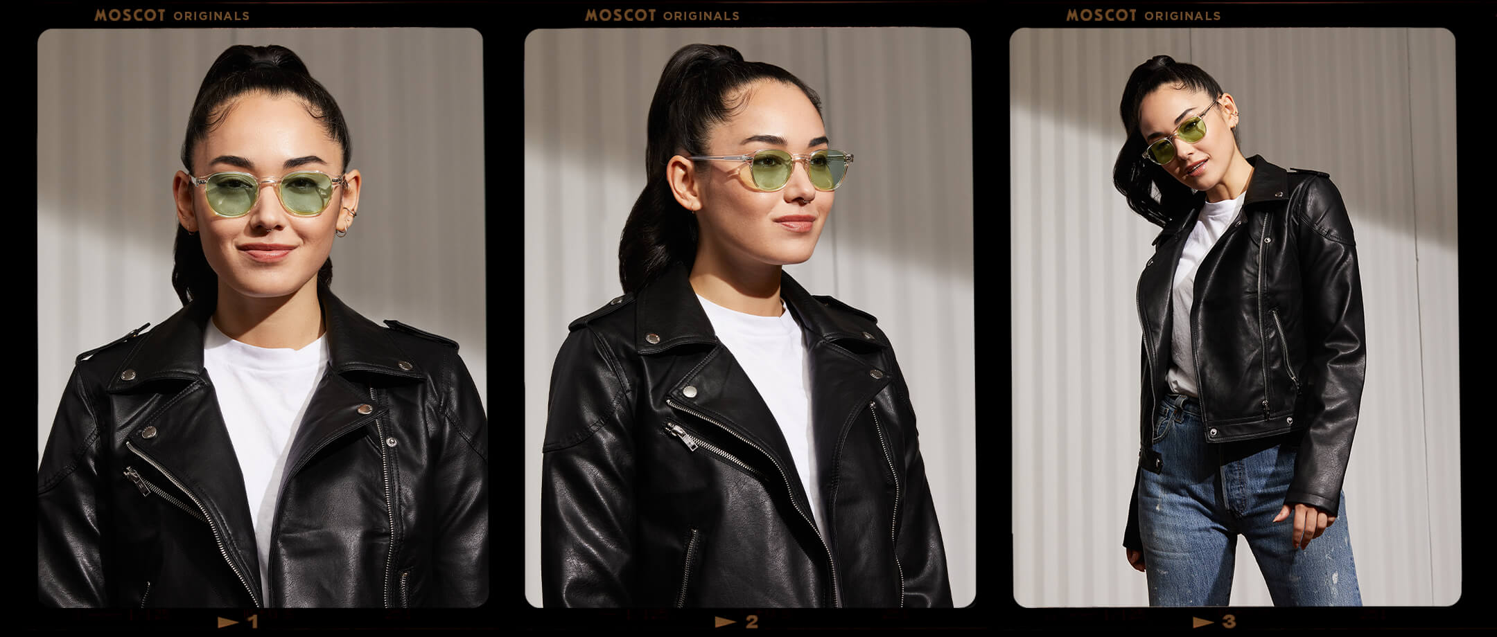  Model is wearing The ARTHUR in Crystal in size 48 with Limelight Tinted Lenses 