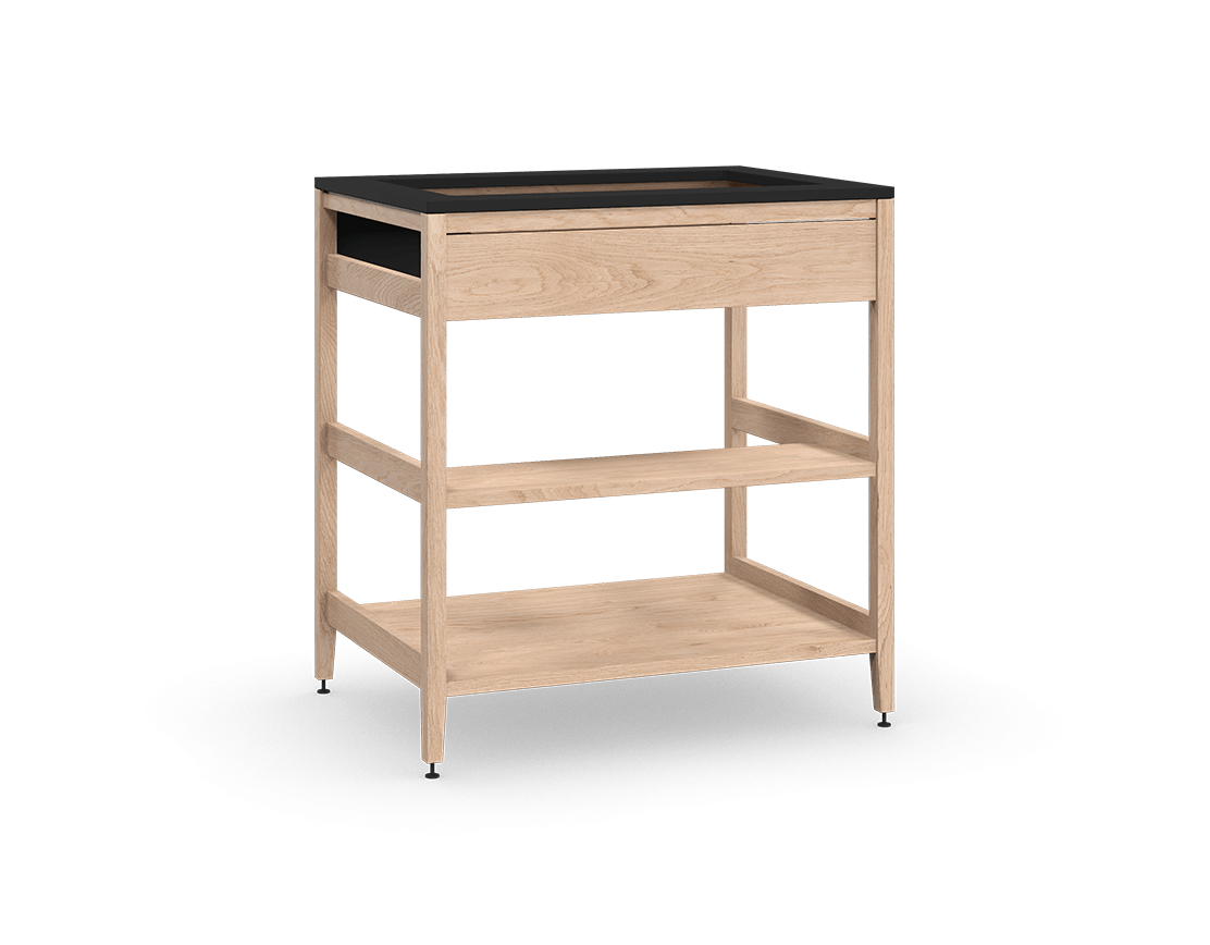 Coquo modular sink cabinet with Front + half shelf+ full shelf in natural oak.