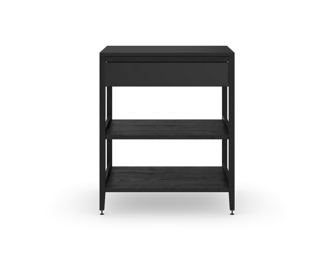 Coquo modular kitchen cabinet with one drawer and two shelves in black stained oak.