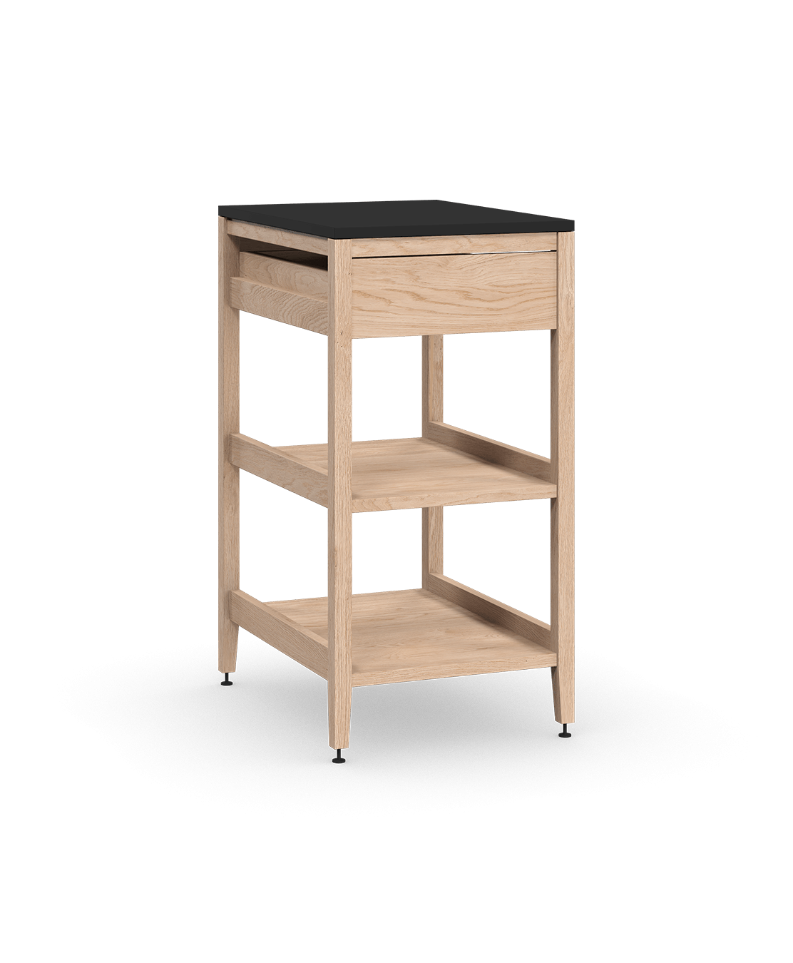 Coquo modular kitchen cabinet with one drawer and two shelves in natural oak.
