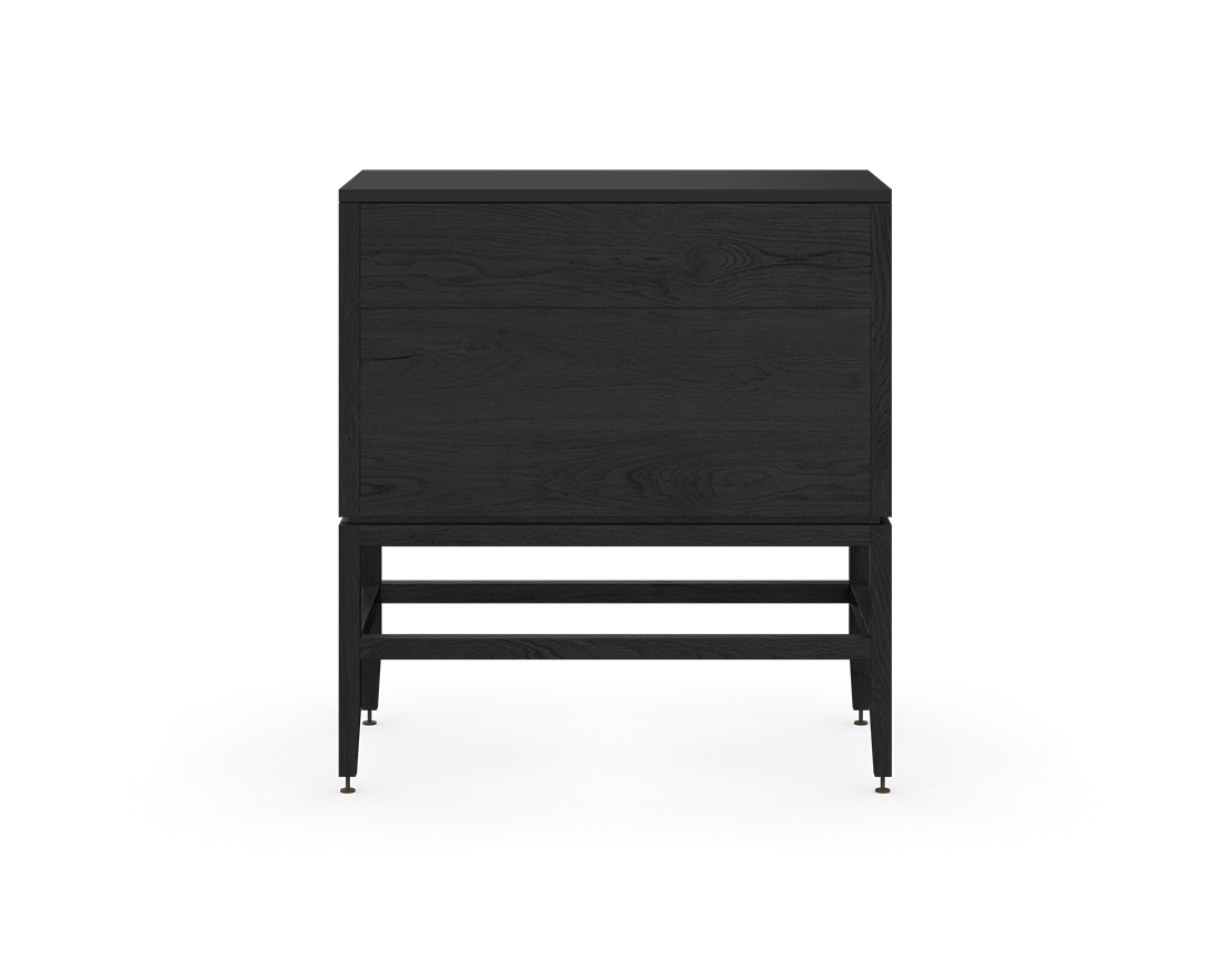 Coquo modular kitchen cabinet with two drawers in black stained oak with metal handles.
