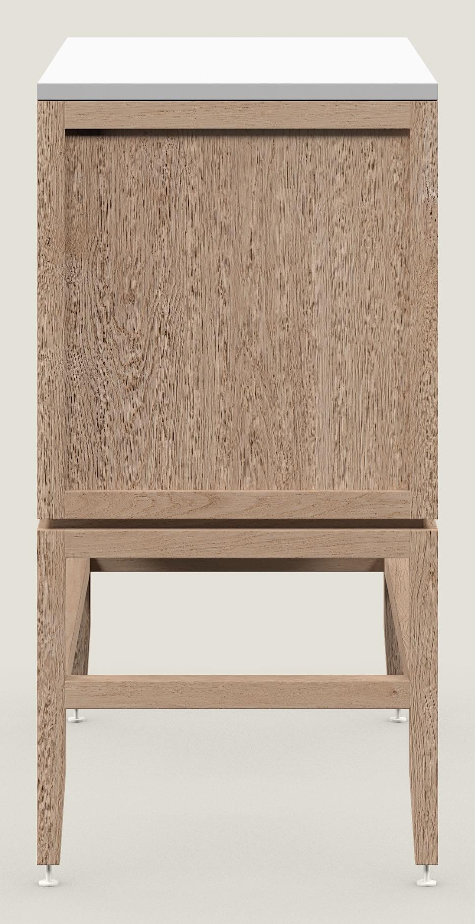 Coquo modular kitchen cabinet with two drawers in natural oak with metal handles.
