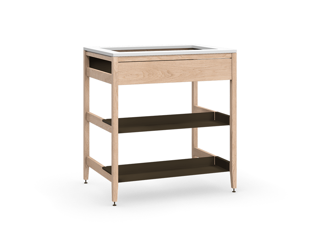 Cabinet Radix | Evier: Avant + 2 demi étagères en chêne blanc bronze bronze plomberie de mur ou de sol avec petit panneau arrière 33 24 35 1 4