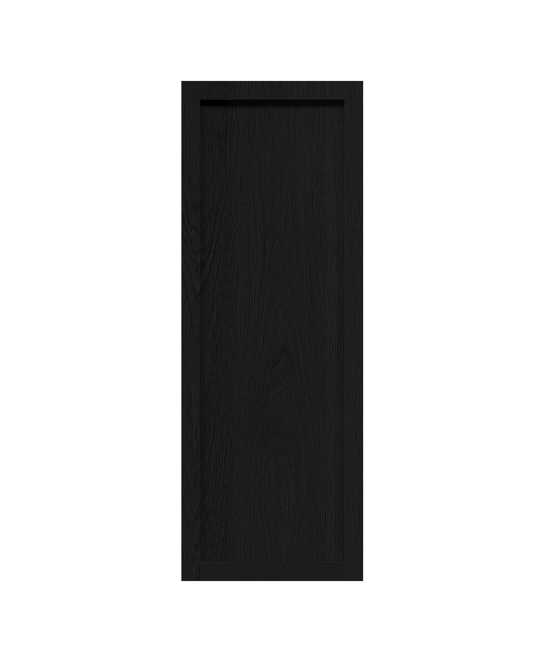 Coquo modular open upper cabinet in black stained oak with two wood shelves.
