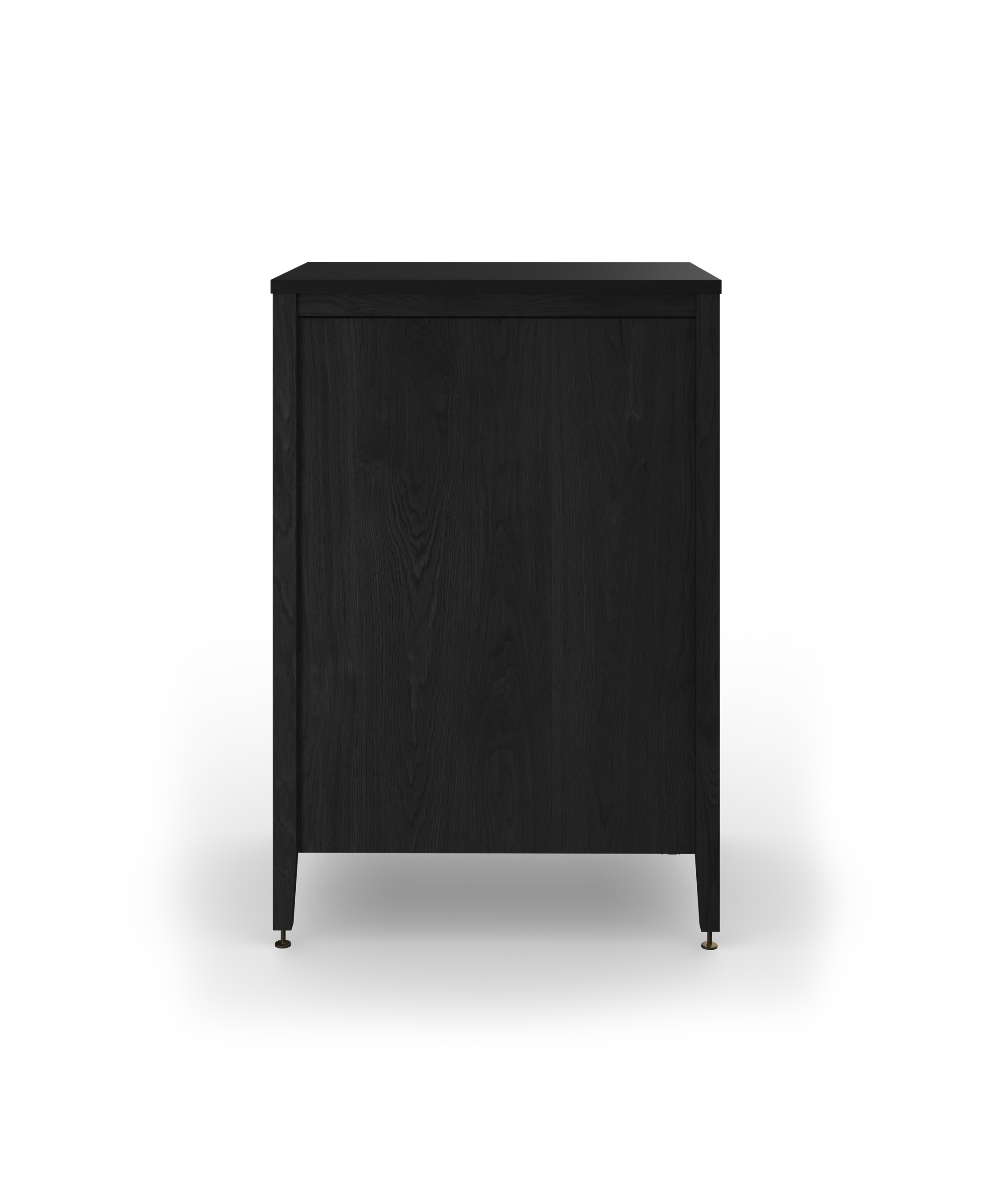Coquo modular kitchen trash cabinet with two drawers in black stained oak. 