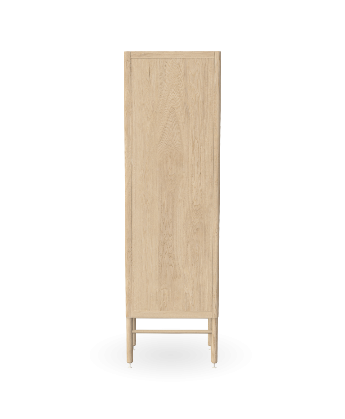 Coquo modular bathroom dresser with one door and two drawers in natural oak with metal handles.