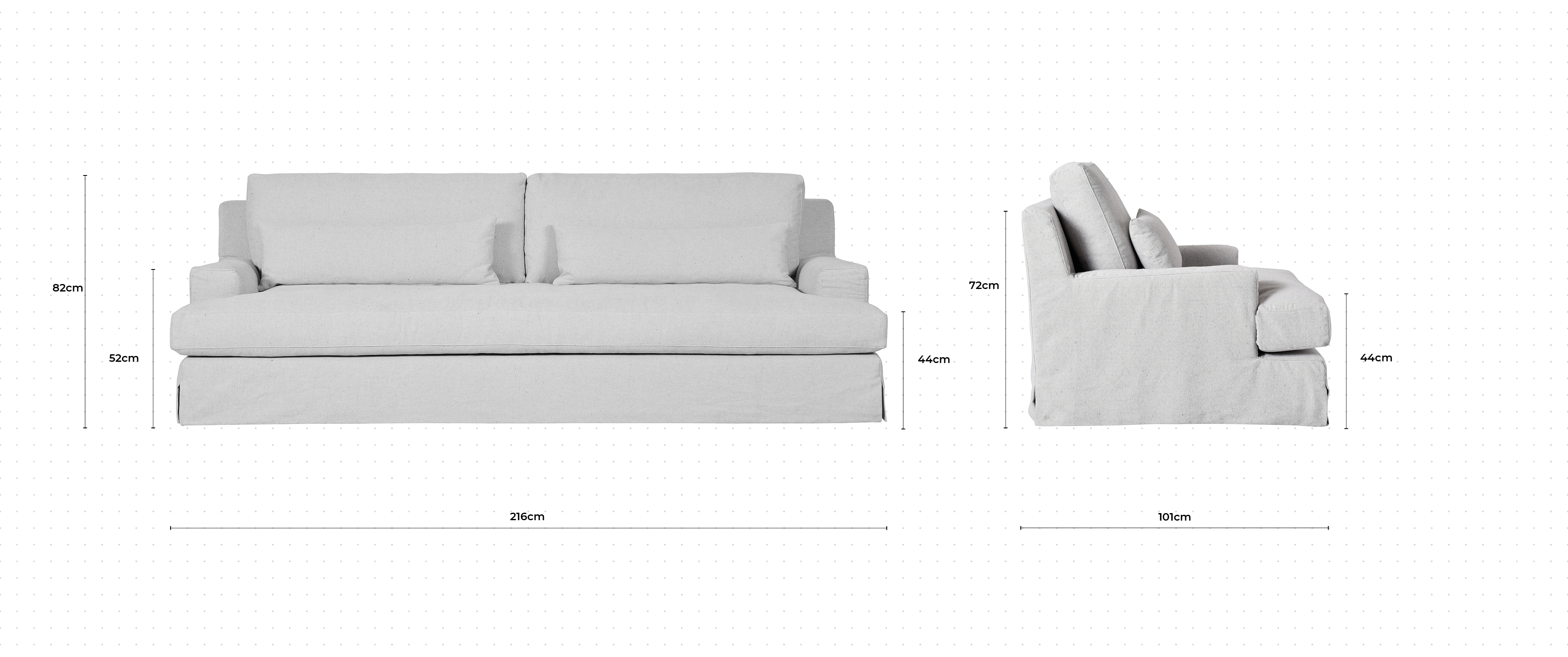 Panama With Skirt 3 Seater Sofa dimensions