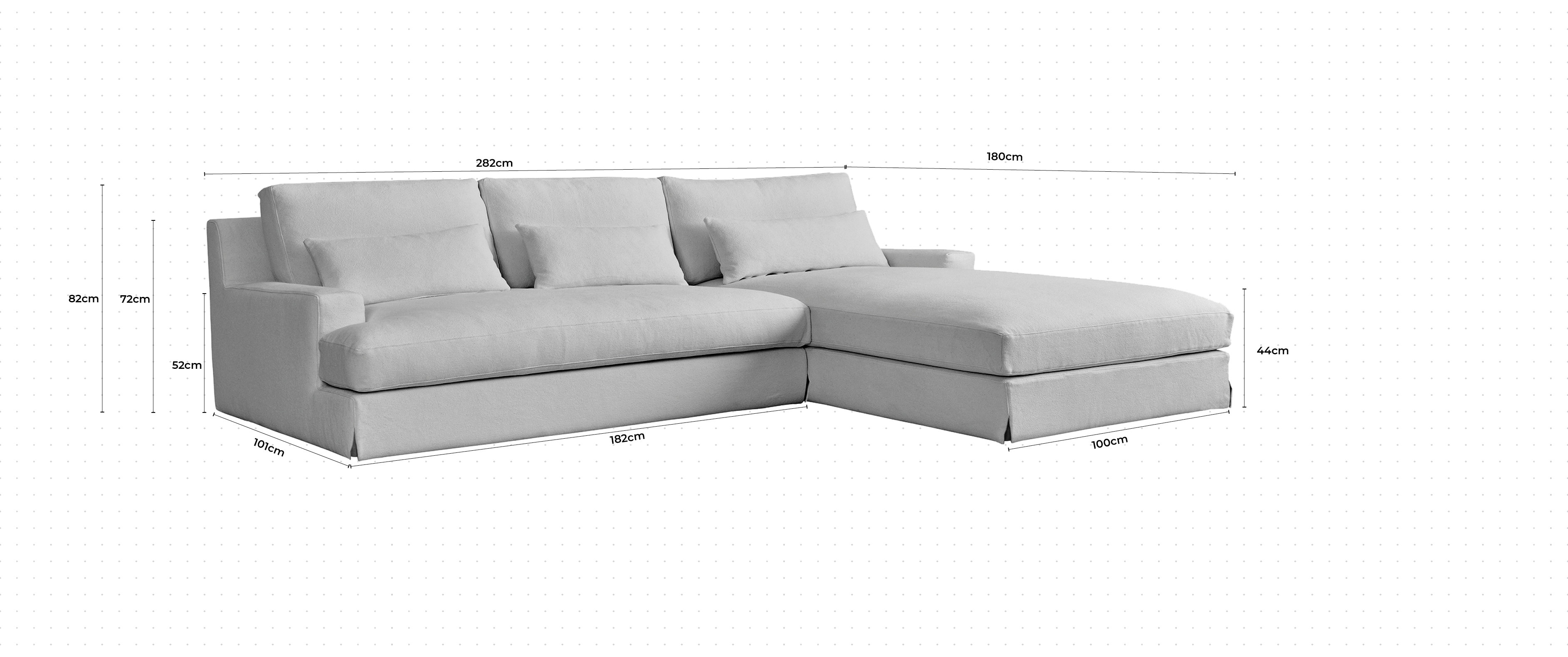 Panama With Skirt Large Chaise Sofa RHF dimensions
