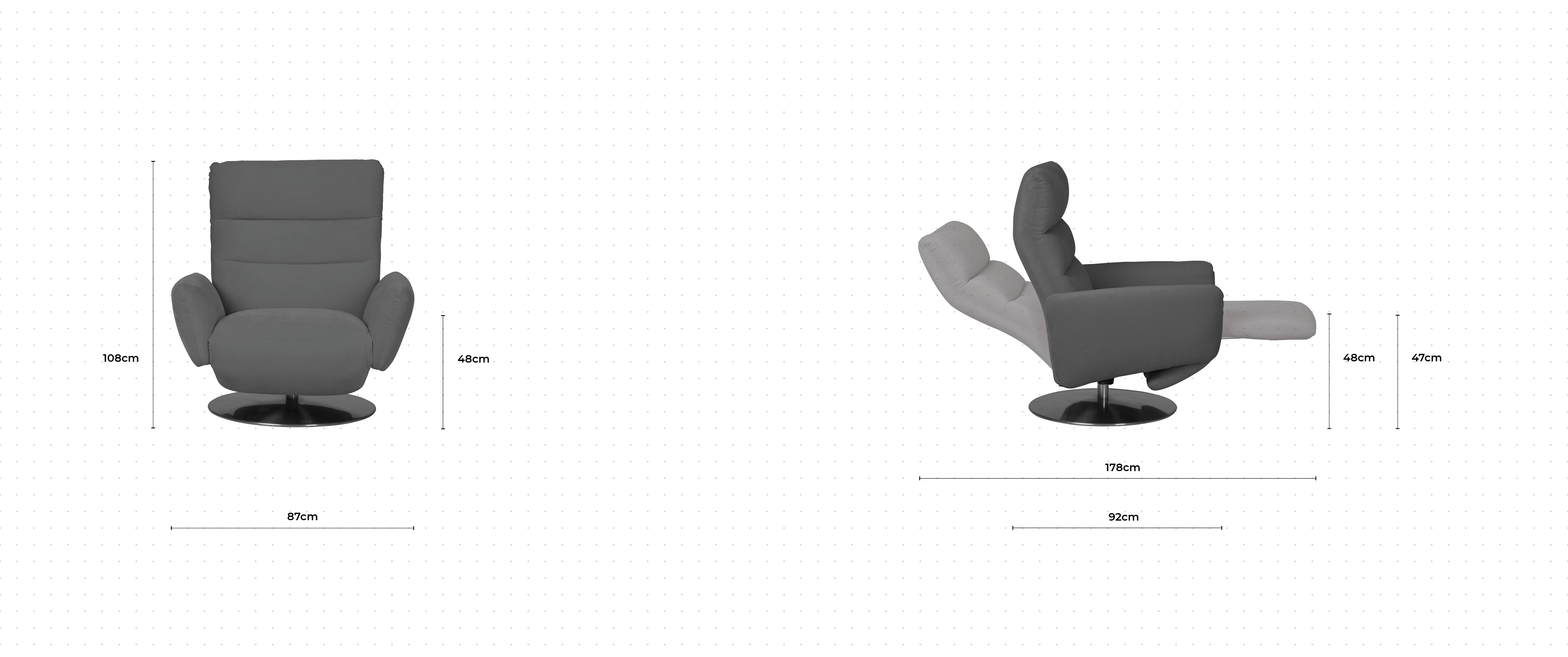 Peter Recliner Swivel Armchair dimensions