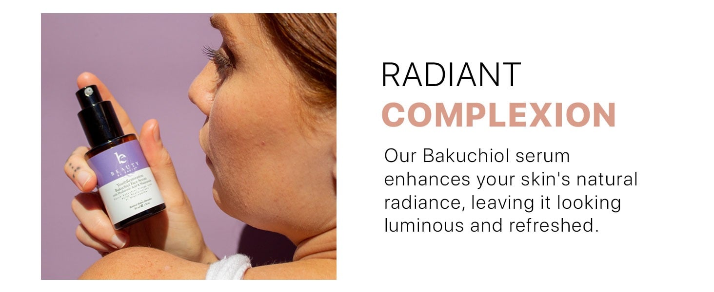 RADIANT COMPLEXION
Our Bakuchiol serum enhances your skin's natural radiance, leaving it looking luminous and refreshed.