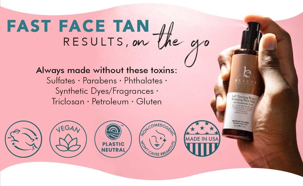 Fast Face Tan Results, on the go. 
Always made without these toxins:
Sulfates • Parabens • Phthalates •
Synthetic Dyes/Fragrances •
Triclosan • Petroleum • Gluten