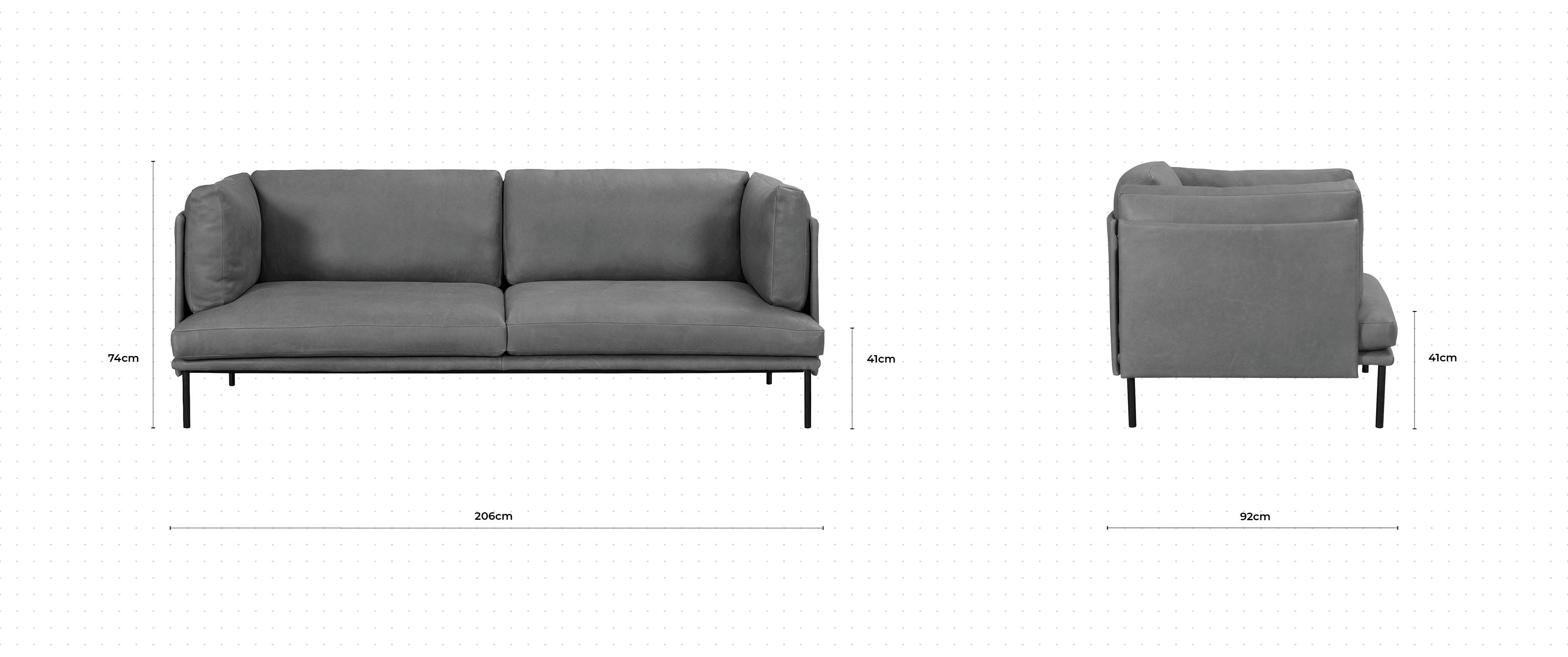Brioche 2 Seater Sofa dimensions