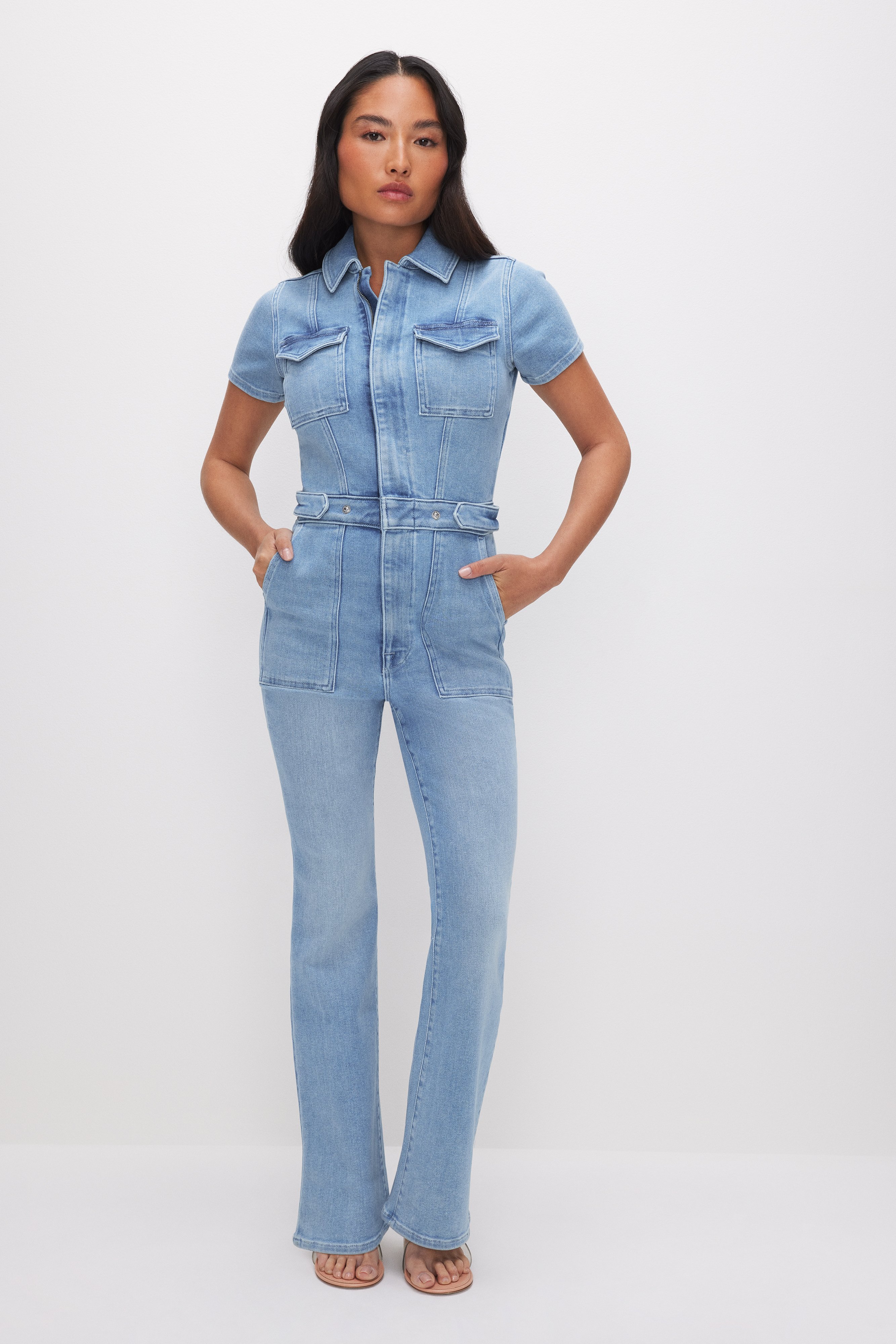 Styled with PETITE FIT FOR SUCCESS BOOTCUT JUMPSUIT | BLUE274