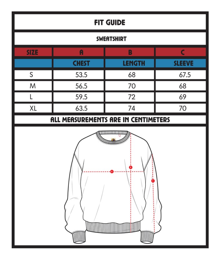 Sweatshirt size guide