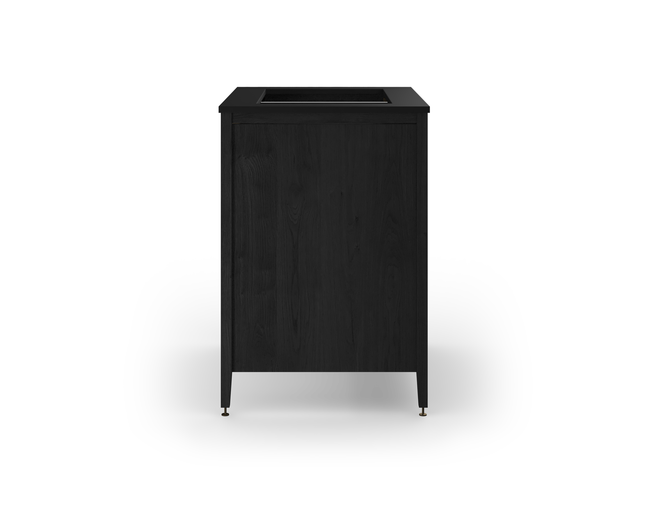 Coquo modular sink cabinet with two doors + two half shelves in black stained oak. 