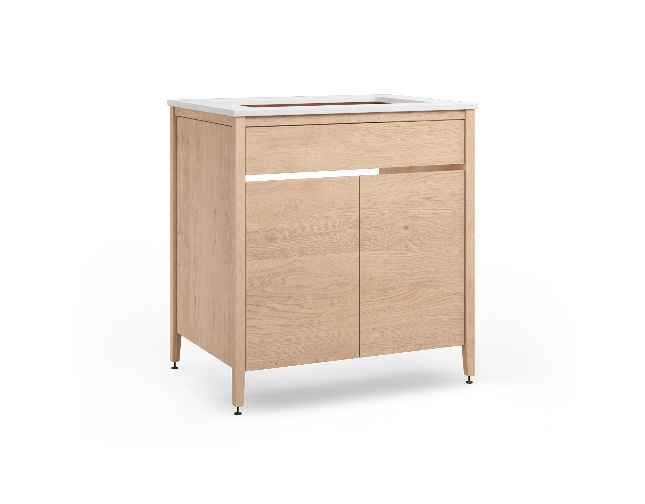 Coquo modular sink cabinet with two doors + two half shelves in natural oak. 
