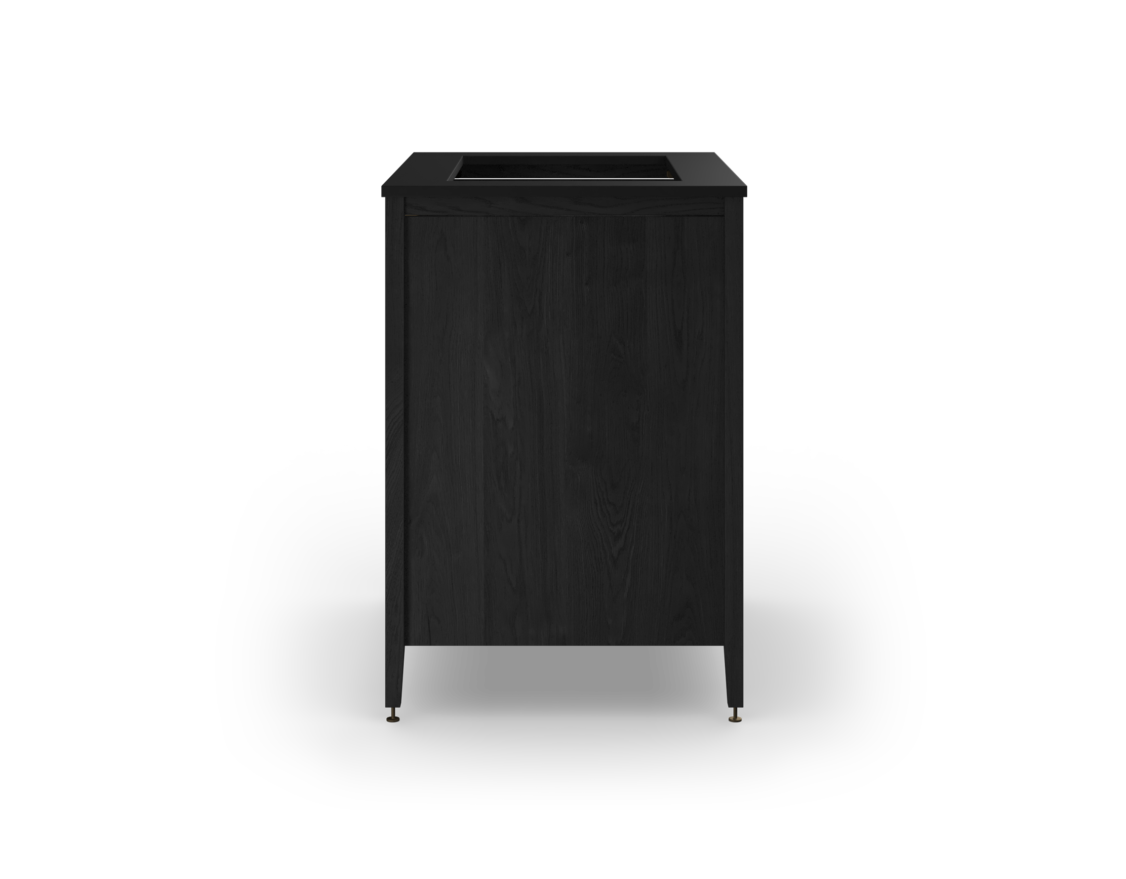 Coquo modular sink cabinet with two doors + half shelf + full shelf in black stained oak. 
