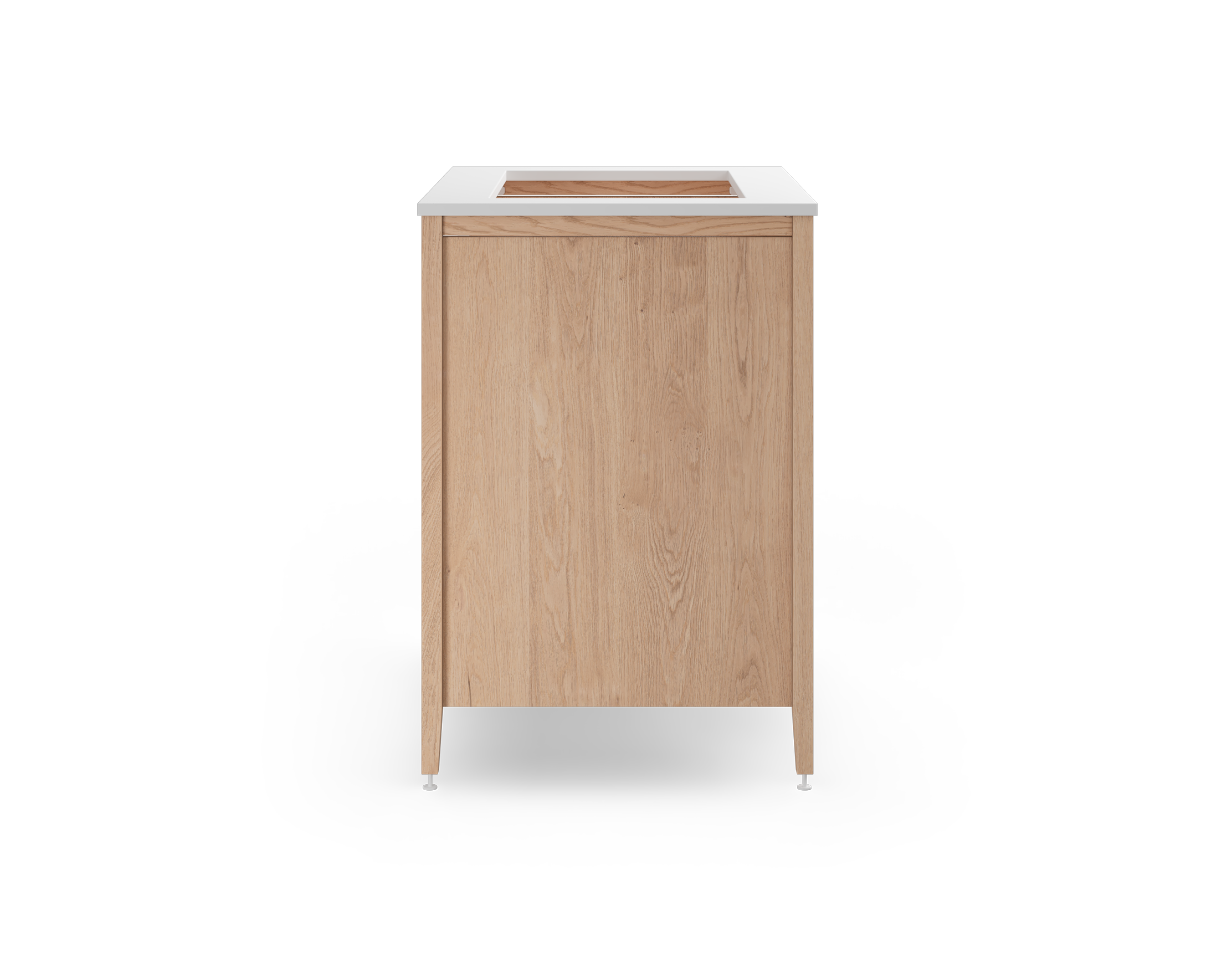 Coquo modular sink cabinet with two doors + half shelf + full shelf in natural oak. 