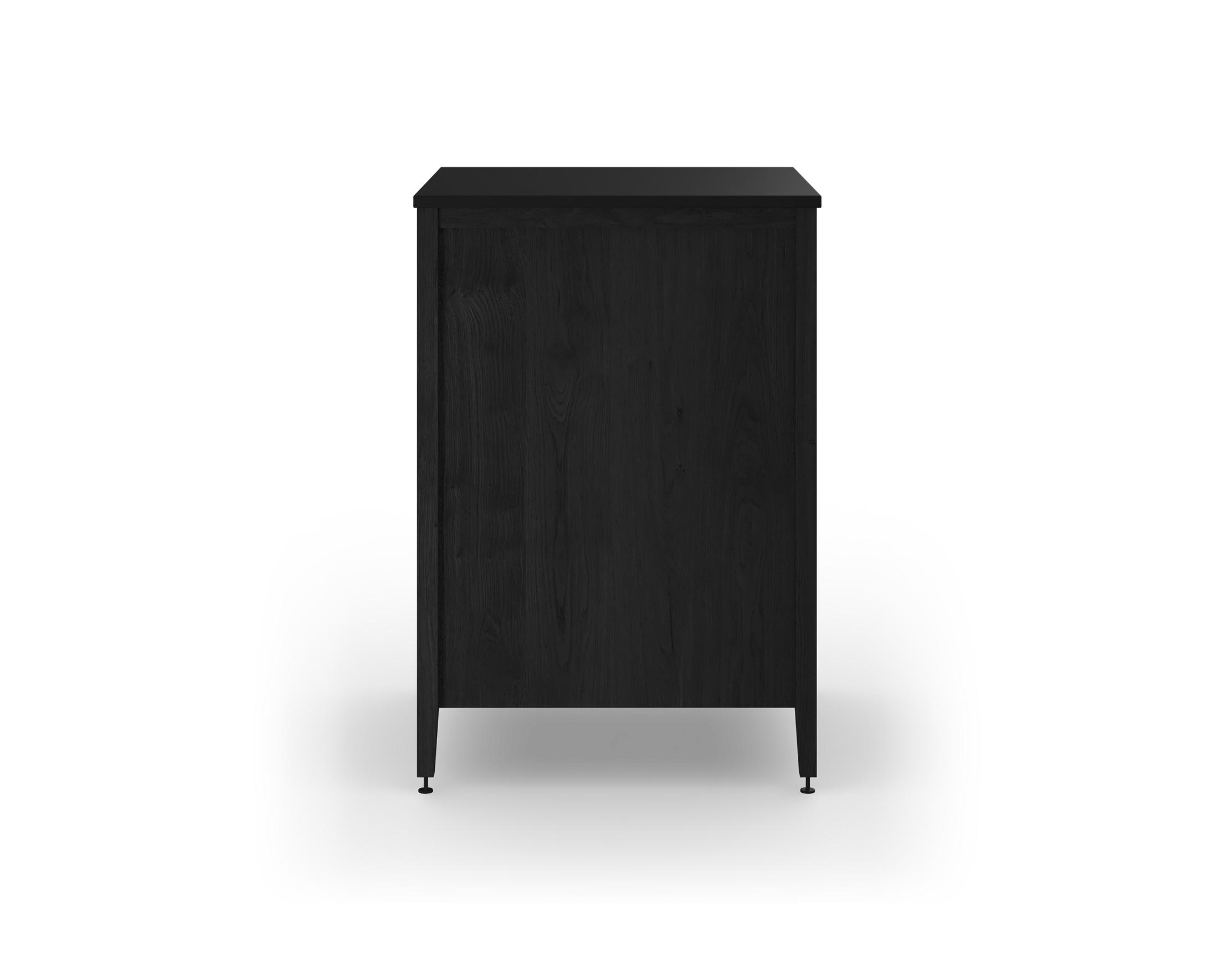 Coquo modular kitchen microwave cabinet with bottom drawer in black stained oak. 
