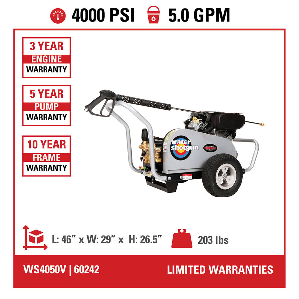 4000 PSI @ 5.0 GPM Belt Drive VANGUARD V-Twin Cold Water Gas Pressure Washer with COMET Triplex Plunger Pump