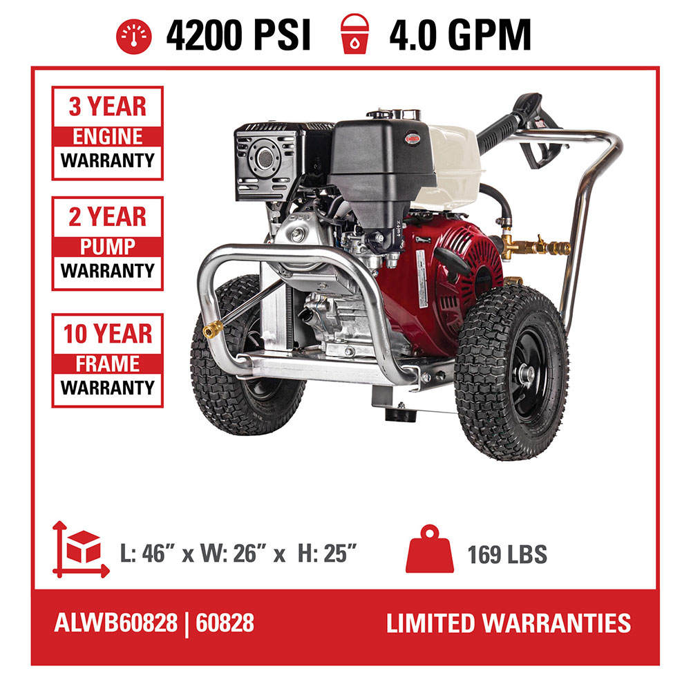4200 PSI @ 4.0 GPM Belt Drive HONDA GX390 Cold Water Gas Pressure Washer with CAT Triplex Pump