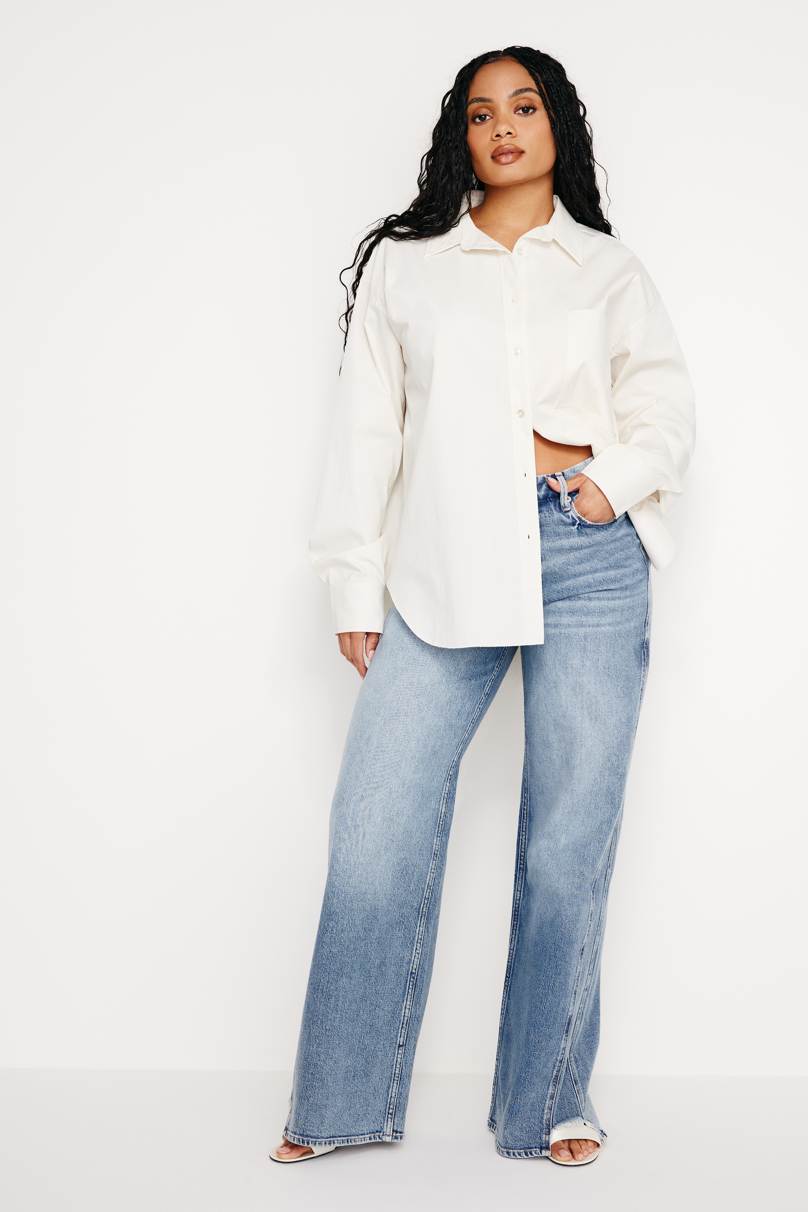 POPLIN BUTTON SHIFT SHIRT | CLOUD WHITE - GOOD AMERICAN