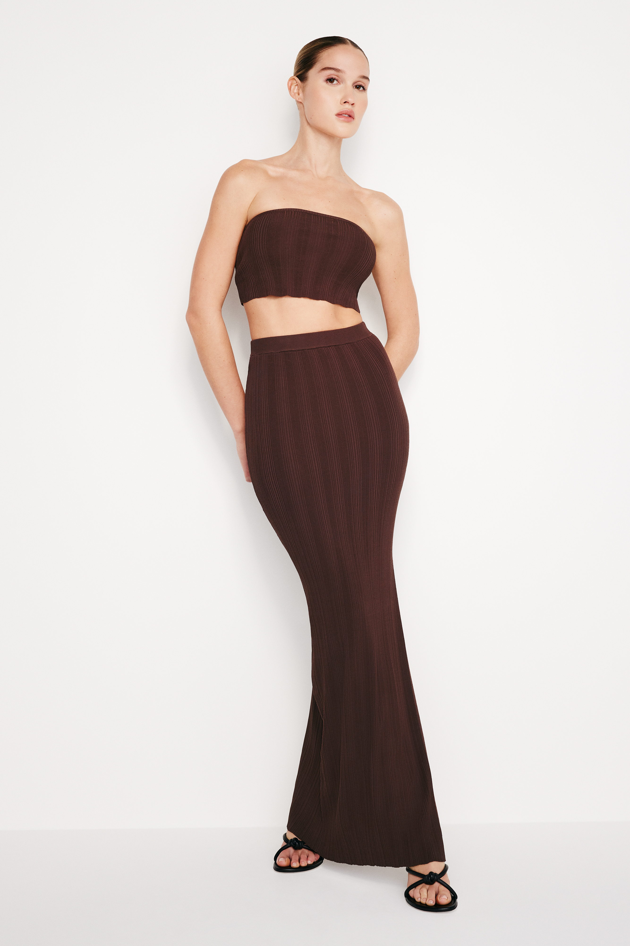 ★RAIVE★ Punching Knit Long Skirt in Y/Green VK4MS2613E Women's Elastic High Waisted Bodycon Maxi Skirt Side Split