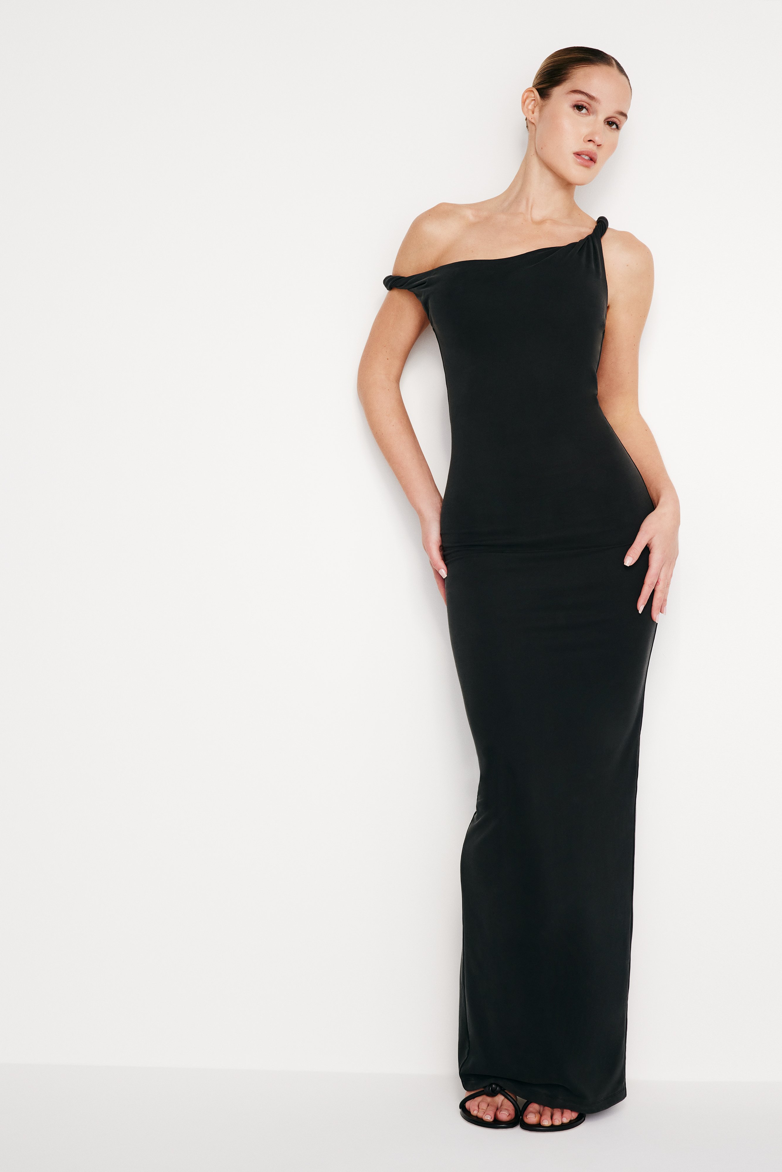 Styled with SANDWASHED JERSEY MAXI DRESS | BLACK001