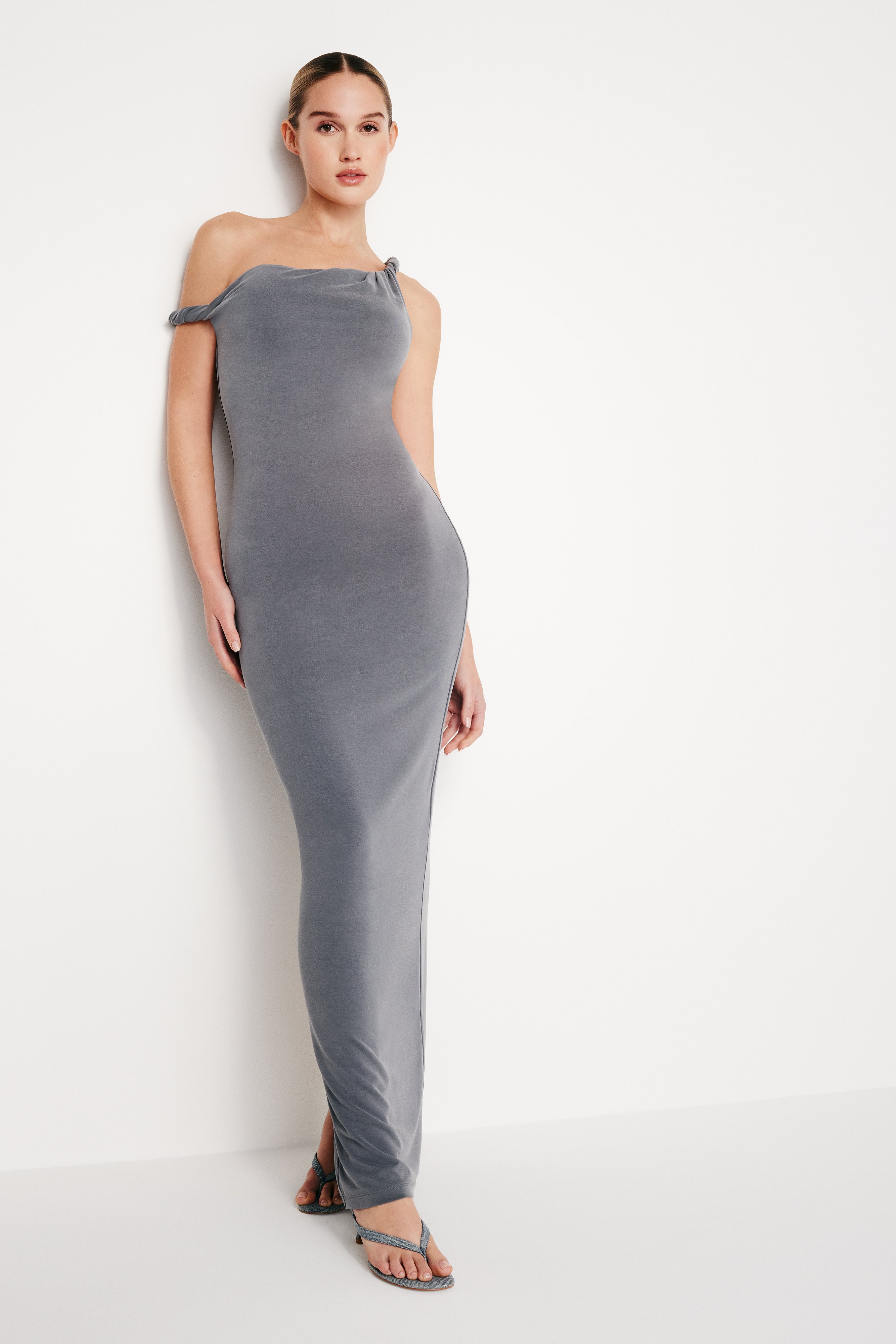 Styled with SANDWASHED JERSEY MAXI DRESS | CARBON003