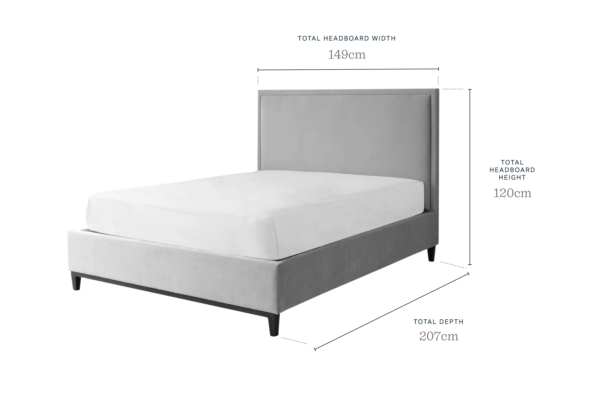 Monica Grey Fabric Double Bed with Storage
