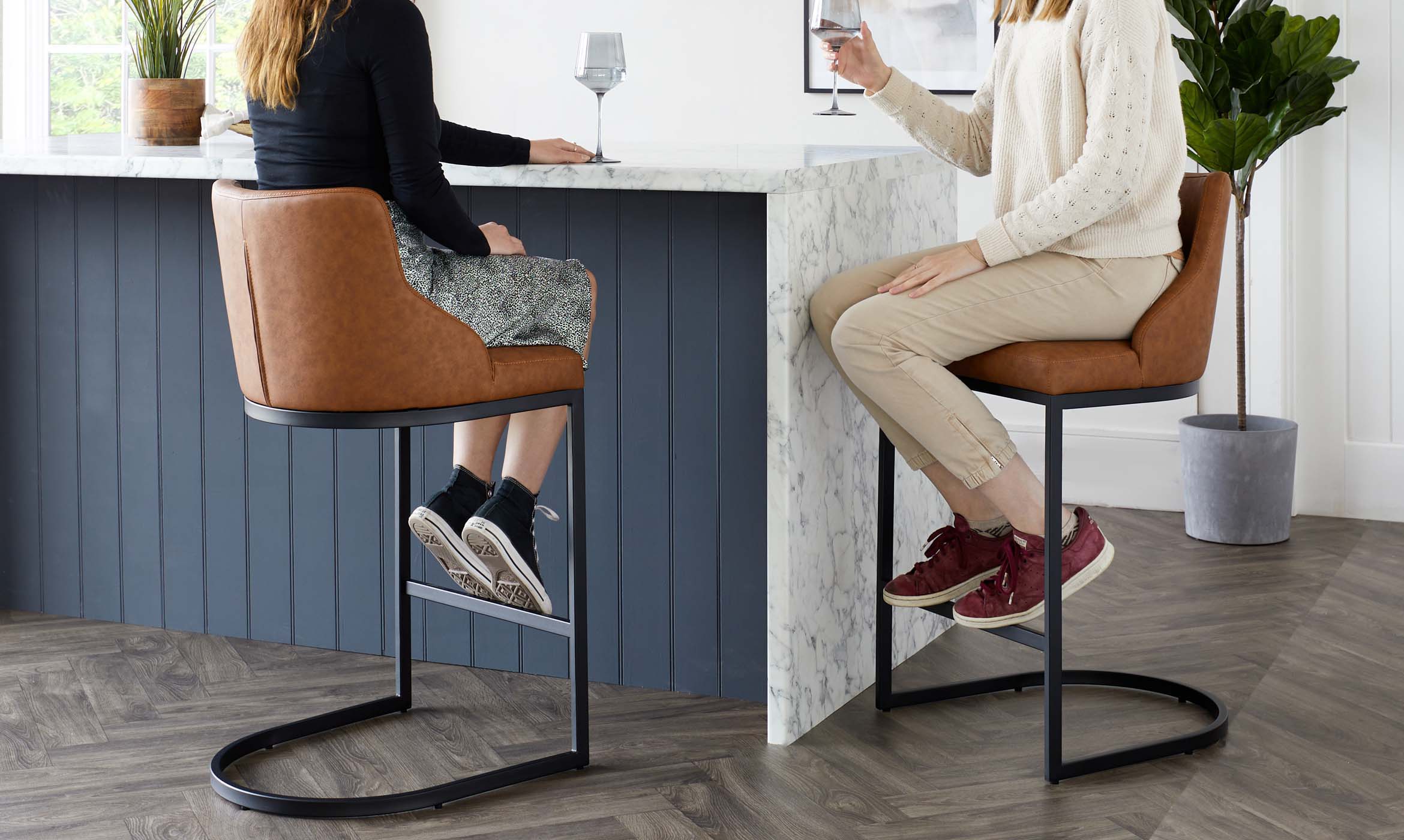 Form Tan Faux Leather Barstools by