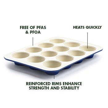 GreenLife Bakeware Healthy Ceramic Nonstick, 12 Cup Muffin and Cupcake Baking Pan, PFAS-Free, Blue