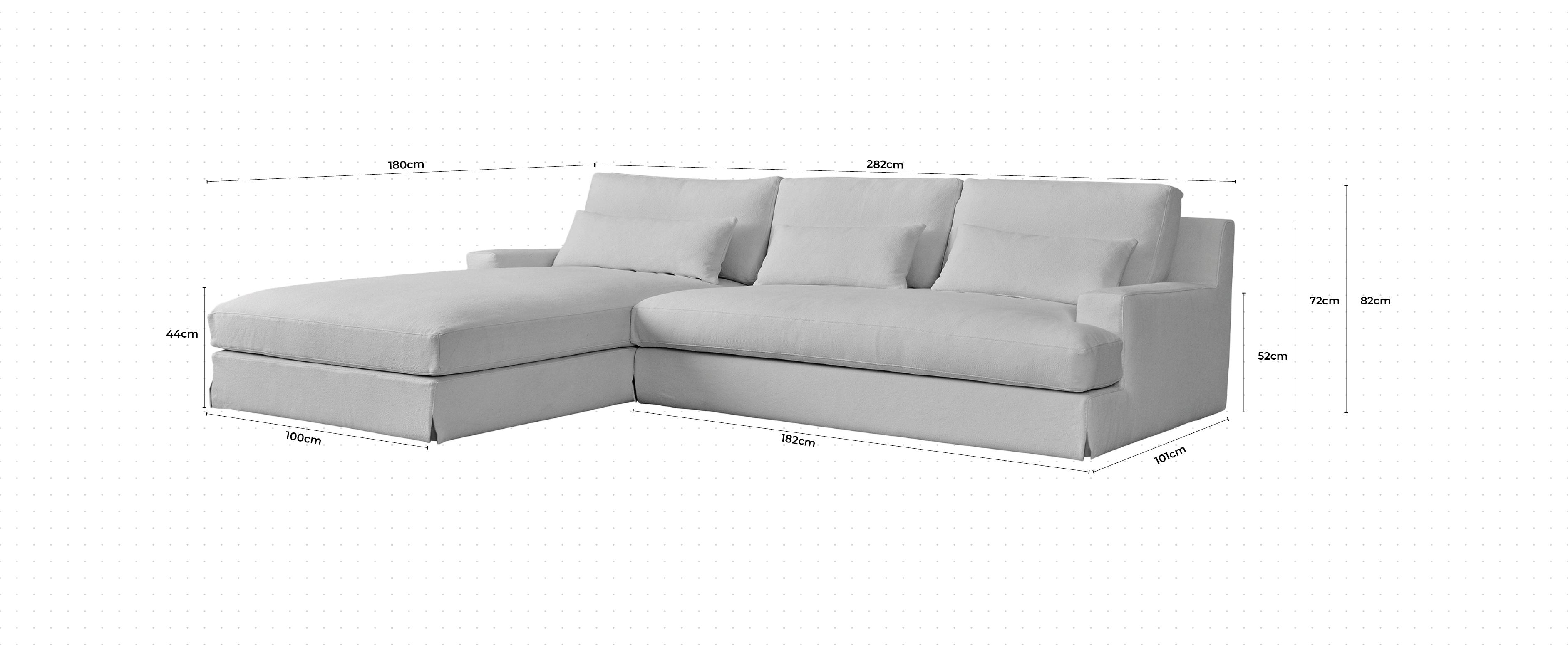 Panama With Skirt Large Chaise Sofa LHF dimensions