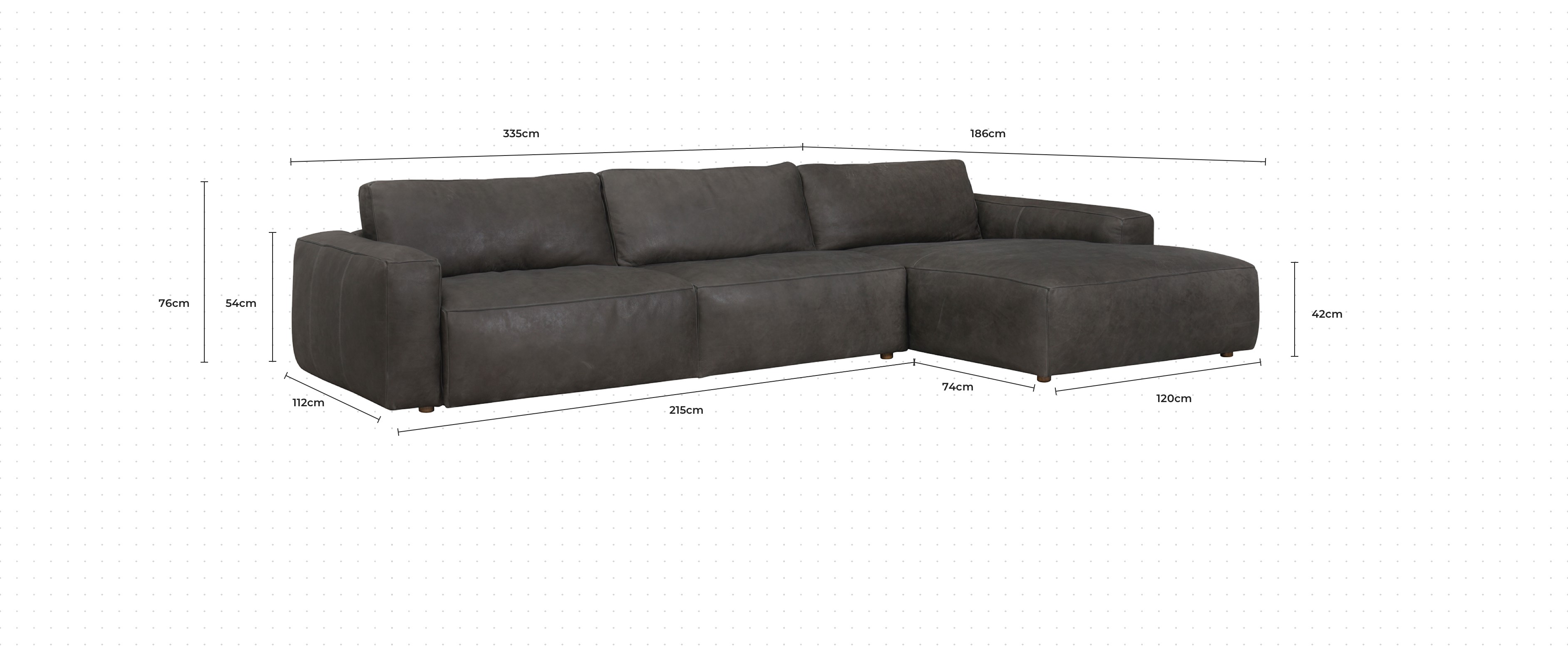 Truffle Large Chaise Sofa RHF dimensions