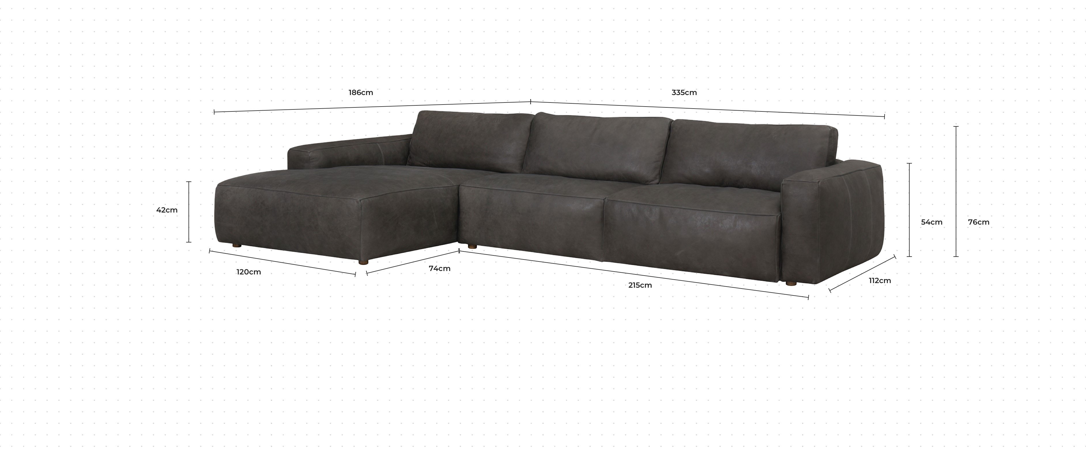 Truffle Large Chaise Sofa LHF dimensions