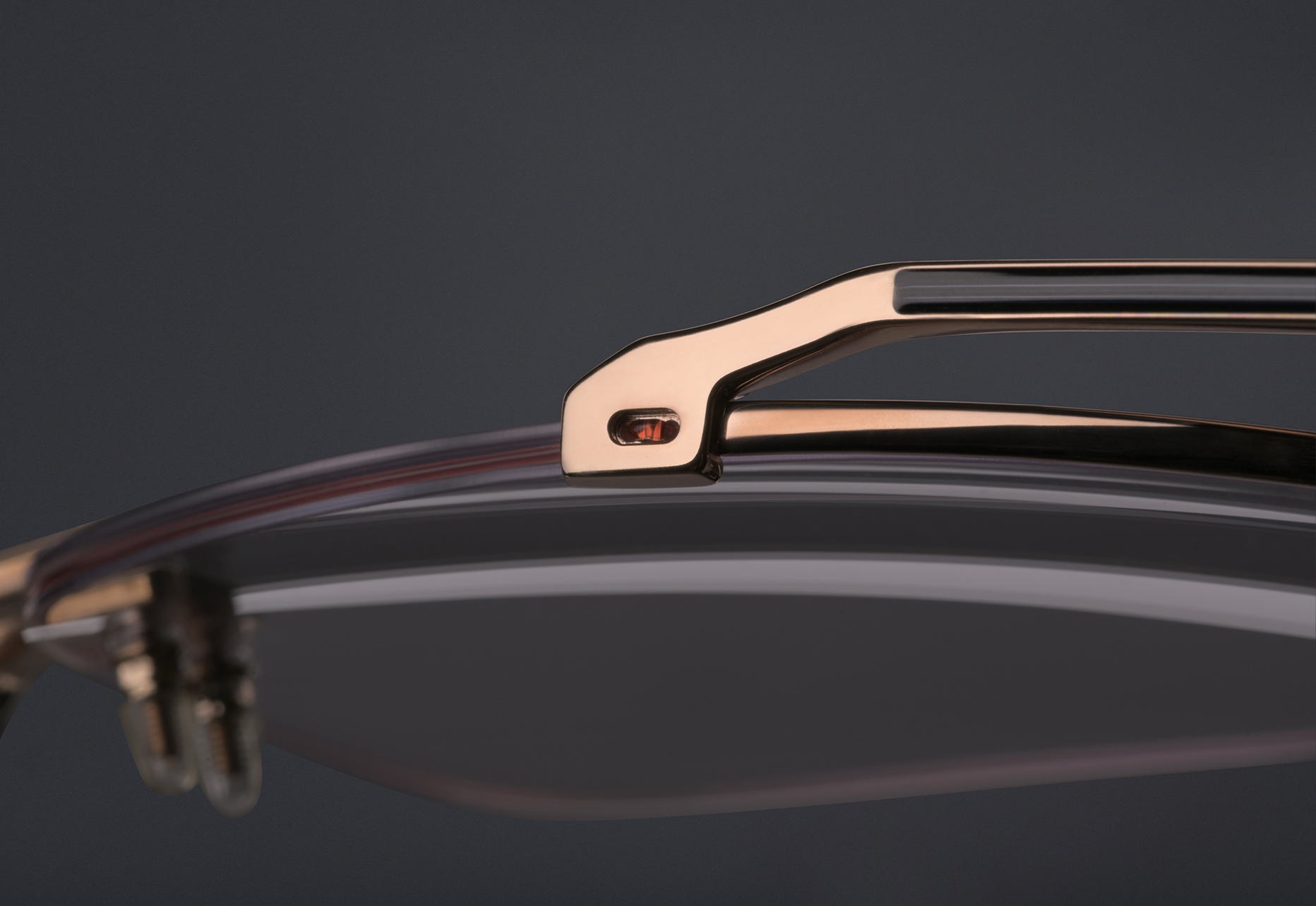 DITA GRAND-EVO Rx Rimless frame construction with custom titanium brow bar and nylor detail