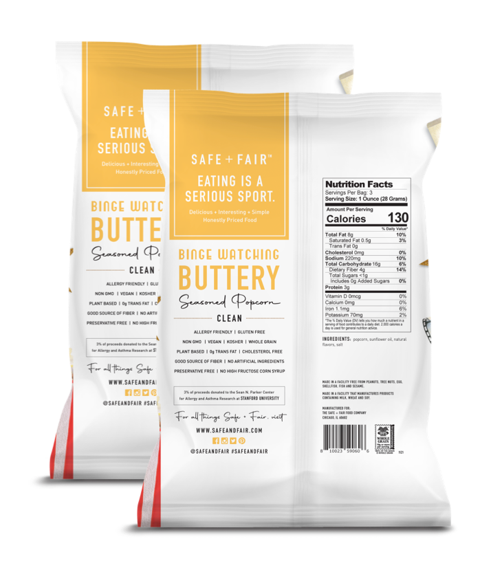 Binge Watching Buttery Popcorn Pack Safe Fair Clean Label
