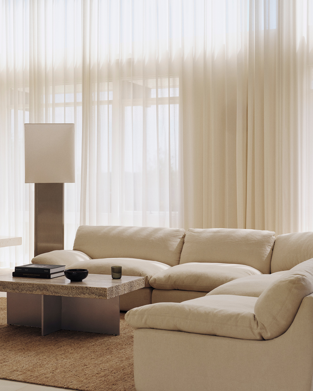 White Linen Shade Prism Floor Lamp