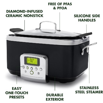 MAGIC MILL 6 QT GRAY SLOW COOKER WITH FLAT GLASS COVER AND COOL