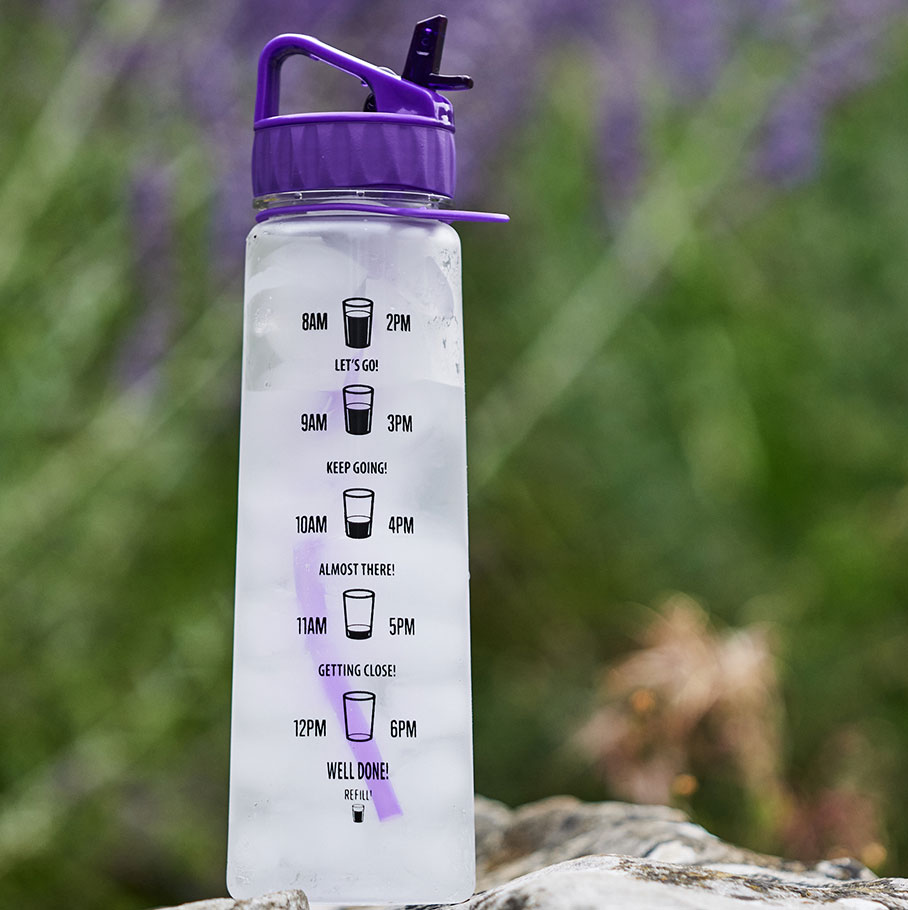 Hydrate Motivational Straw Water Bottle 900Ml With Time Markings To Help Drink