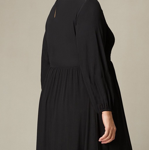 Black Shirred Front Midi Dress