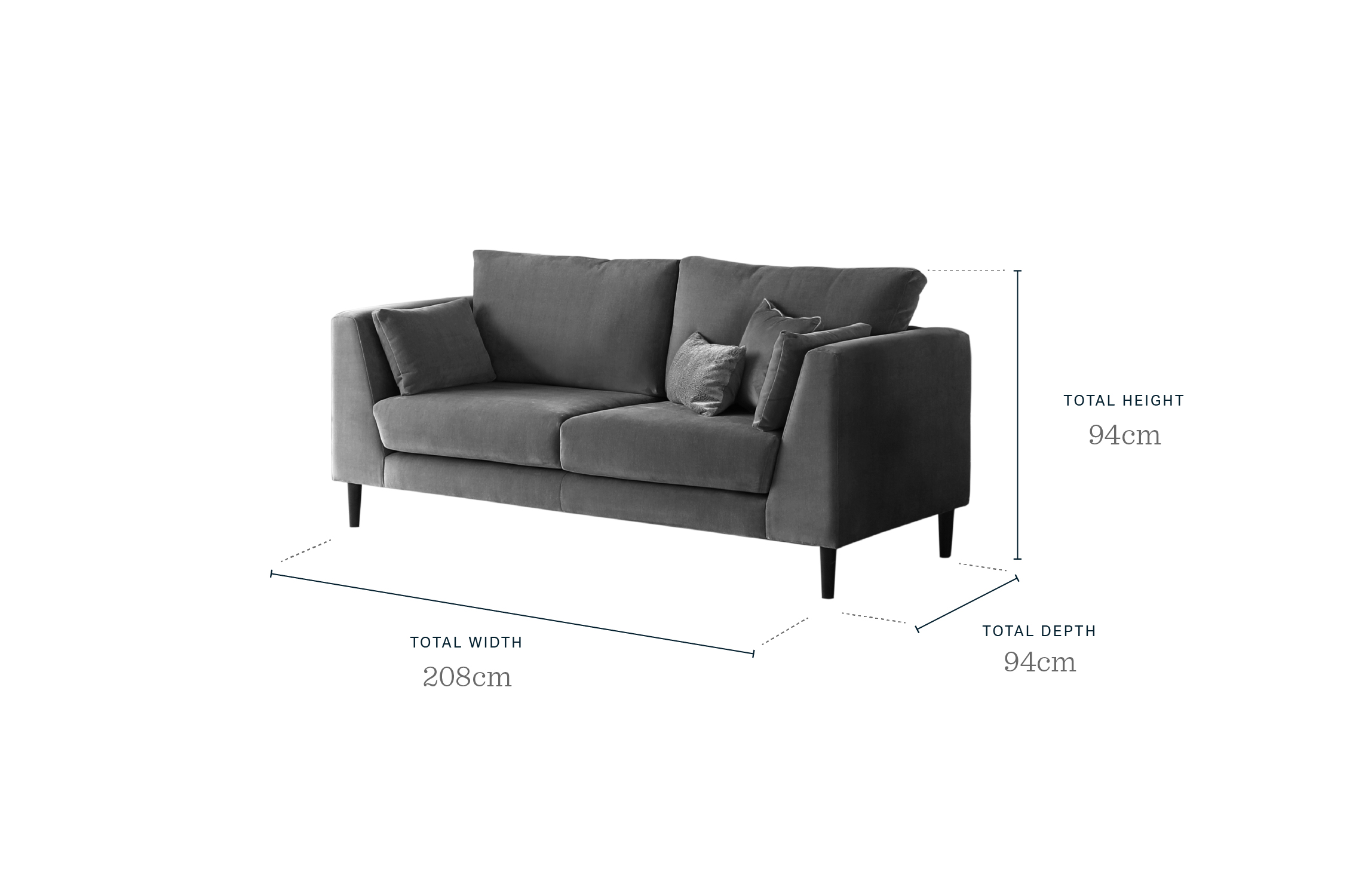 Elsie II 3 Seater Light Grey Fabric Sofa by Danetti