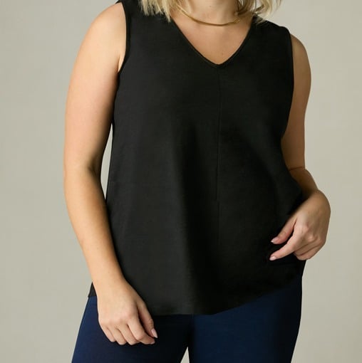 Black Cotton Slub V-Neck Vest