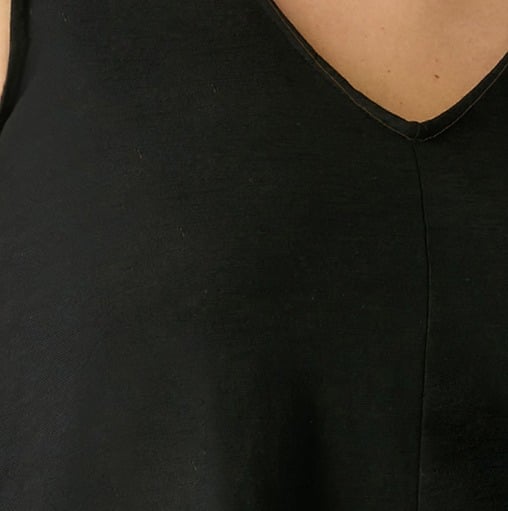 Black Cotton Slub V-Neck Vest