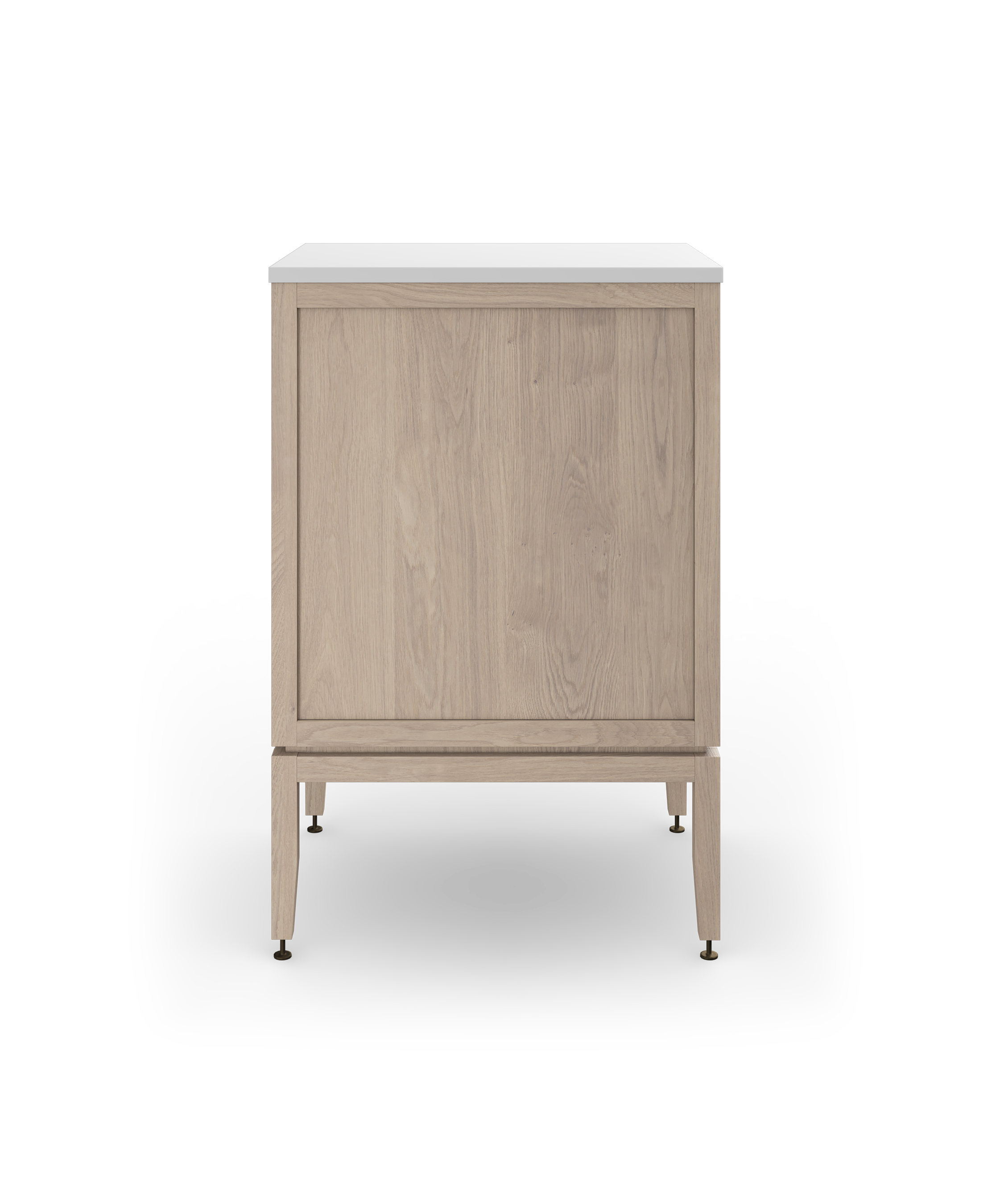 Coquo modular bathroom vanity with three drawers in white stained oak. 